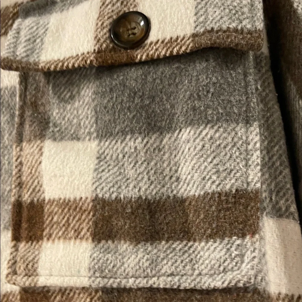 Plaid Button-Up Jacket - Brown and Gray - Picture 6 of 10